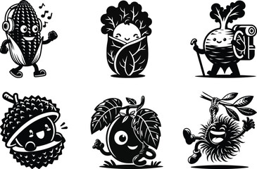 Playful veggie life silhouette bundle set for kids cooking classes and fun