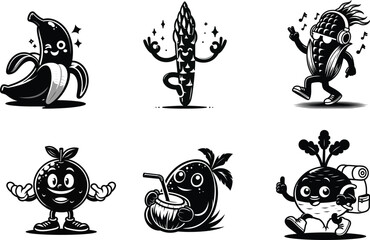 Professional veggie life silhouette bundle set for health food stores use in product design