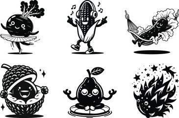 Sleek veggie life silhouette bundle set for digital menu designs with professional aesthetic appeal