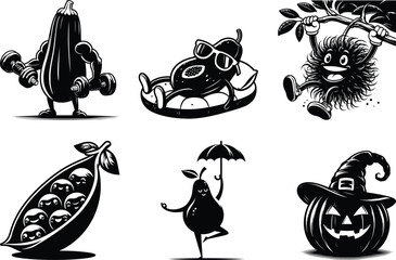 Unique veggie life silhouette bundle set featuring clean lines