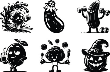 Veggie life silhouette bundle set for sophisticated monochrome designs and modern kitchen wall art