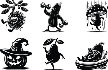 Veggie life silhouette bundle set including various garden produce