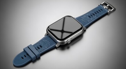 Modern Slim Smartwatch with Ocean Blue Strap Displayed in Minimal Studio Background