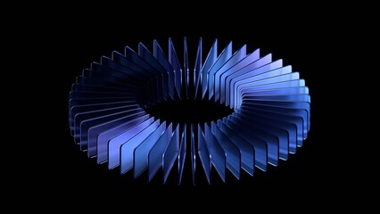 Glass shapes are organized in a circle on a black background, 3d render