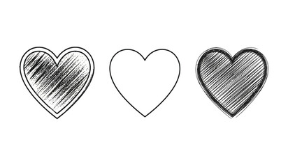 Fototapeta premium Three hand drawn hearts with different shading techniques