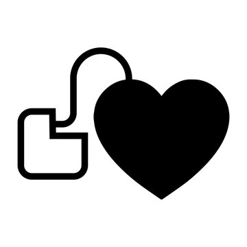 Cardiac Implant Icon - Black Silhouette Vector of Heart and Pacemaker for Medical Safety and Healthcare Diagnostics
