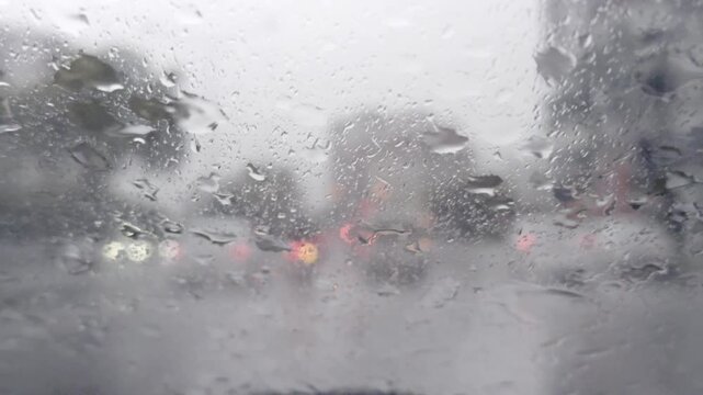 Dangerous Driving Conditions with Poor Visibility in Heavy Rain