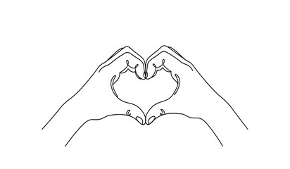 Fototapeta premium A line drawing of two hands forming a heart shape with their fingers