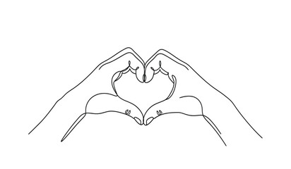 Fototapeta premium A line drawing of two hands forming a heart shape with their fingers