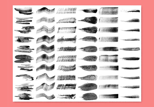 Vector collection of black watercolor brush strokes and splatters with stipple noise texture effect