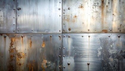 Grungy Metal Plates with Rivets and Rust Texture Background.