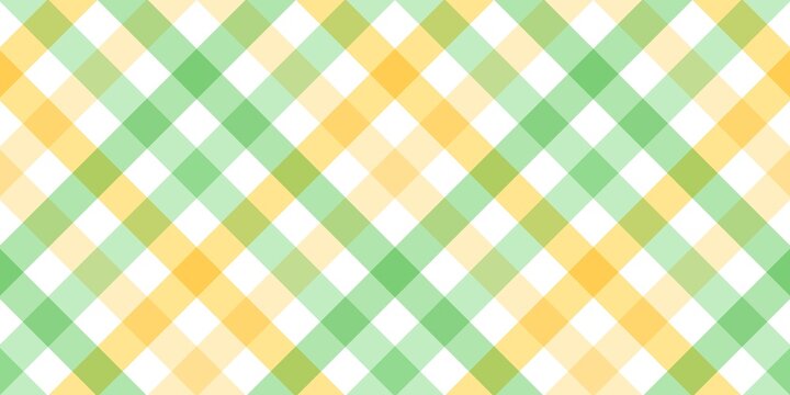 Seamless argyle gingham pattern in pastel green and yellow. Vibrant buffalo check plaid background for spring picnics, kitchen textiles, and summer tablecloth designs.