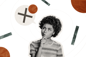 Composite photo collage of minded american girl think arrangement deal plus text box agreement yes or not isolated on painted background