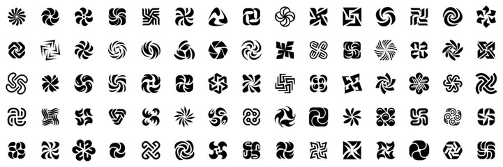 Fototapeta na wymiar Flowing spiral and swirl logos. Collection of round logos featuring, spirals, and vortex elements. Abstract symbols for branding, identity, and corporate design. Flat style 