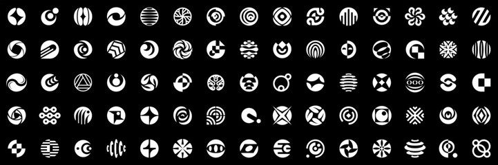 Circular logos. Collection of minimal round logos and graphic elements. Abstract symbols for branding, identity, and corporate design. Flat style 