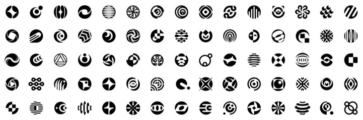 Circular logos. Collection of minimal round logos and graphic elements. Abstract symbols for branding, identity, and corporate design. Flat style 