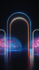 Neon Arches Glowing in Futuristic Digital Space