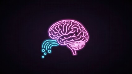 Fototapeta premium Vibrant neon brain illustration depicting flowing thoughts and innovative digital intelligence on