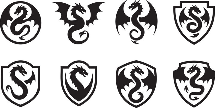 Black Dragon Logos on Shields and Circles