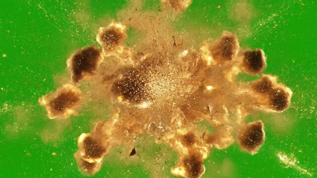 Green Screen golden explosion expanding on a background ideal for video editing visual effects motion graphics and creative projects that require touch of energy scene 2 with distortion, overlay