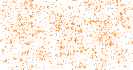 Vibrant orange paint splatters and abstract particles pattern, dynamic texture isolated on transparent background.