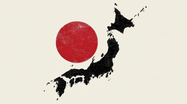 Map of Japan with a bold red sun representing national identity and culture