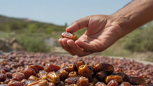 Dates picked at rural orchard in morning then sorted by people into natural baskets