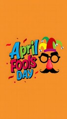 Fototapeta premium A colorful illustration of April Fools' Day with a jester's face and text