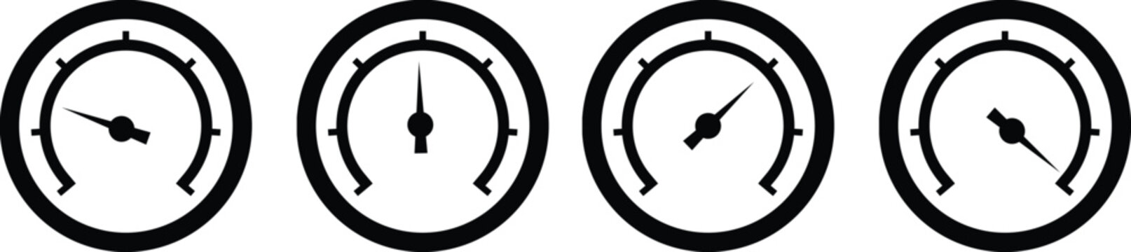 Dashboard speedometer icons set. Tachometer icon isolated. Performance indicator sign. Car speed. Fast internet speed sign. Stock flat vector elements.