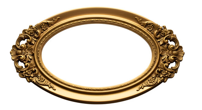 Golden ornate circular frame isolated on transparent background