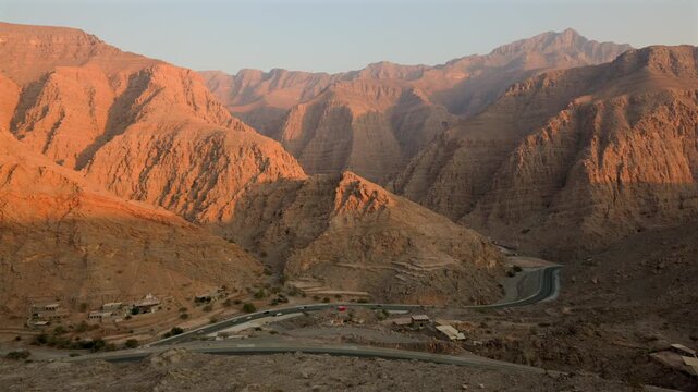 Aerial Sunset View of Jebel Jais Mountains, Ras Al Khaimah, UAE