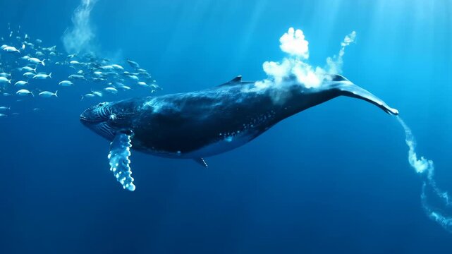 Enormous Blue Whale Glides Through Clear Ocean Waters