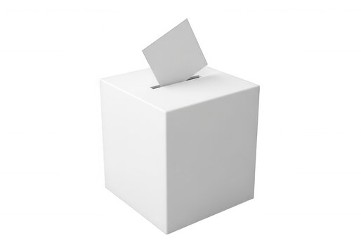 White ballot box with paper voting election isolated on a transparent background