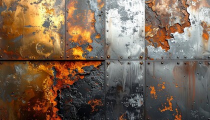 Grungy Corroded Metal Plates with Rivets.