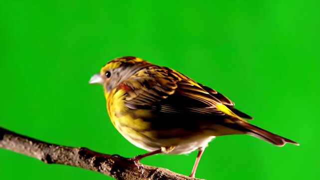 Green Screen yellowhammer emberiza citrinella isolated scene 2 with distortion, overlay, glitch, static noise, scan lines on black background, 4k animated video loop