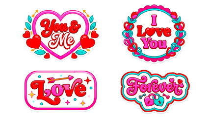 Fototapeta premium Valentine Romantic Lettering and Love Heart Badge Set for Greeting Card and Social Media Post