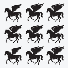 Obraz premium Set of eagle wings silhouettes in black vector style for wildlife and tattoo design
