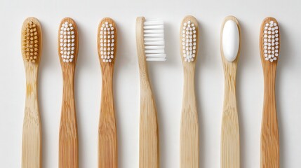 Eco friendly bamboo toothbrush set with modern layout isolated on white background