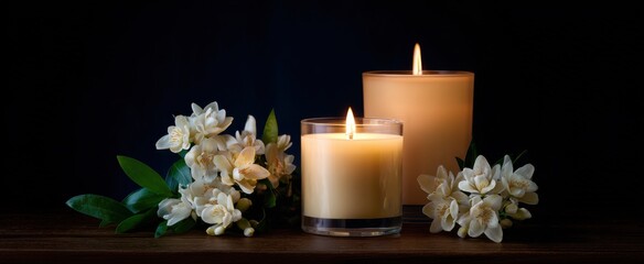 Fragrant candles and soothing aromas evoke deep calm and serene relaxation feelings.
