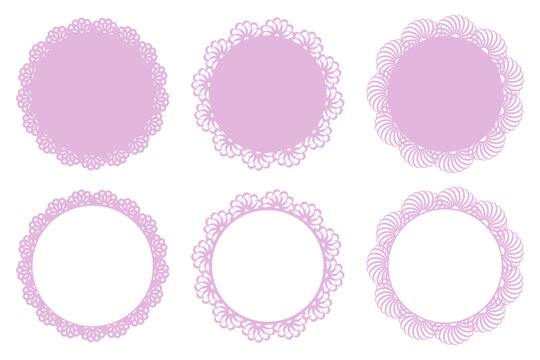 パステルピンクのレース風円形ドイリーフレームセット 繊細でかわいい装飾枠 ベクター素材/Pastel Pink Lace Style Circular Doily Frame Set Cute Decorative Vector Illustration
