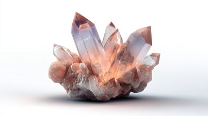 detailed crystal mineral formation glowing softly isolated on white background