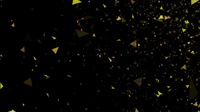 Golden geometric confetti falling against a dark background, creating a festive and celebratory atmosphere