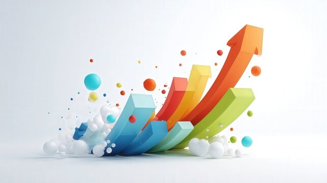 digital business growth concept using upward motion elements isolated on white background
