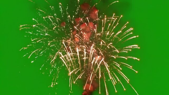 Green Screen beautiful colorful fireworks on a scene 2 with distortion, overlay, glitch, static noise, scan lines black background, 4k animated video loop