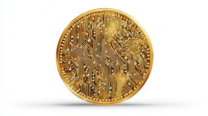 digital currency abstract coin with circuit pattern isolated on white background