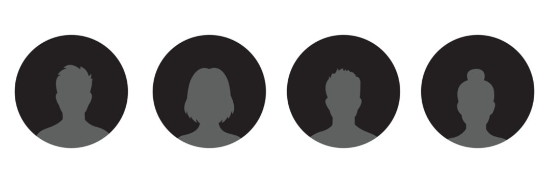 User profile icon set, Male and female portraits, silhouettes, avatars or profiles of unknown anonymous people, profile picture user avatars in circles . woman and man silhouette avatars or profile 