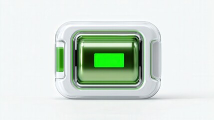 Digital futuristic battery icon fully charged isolated on white background