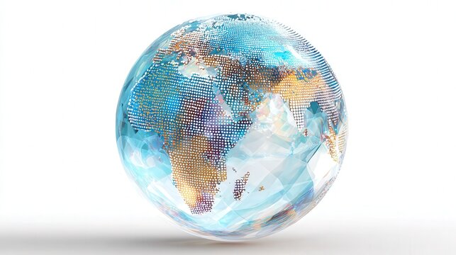 digital hologram style globe without country labels isolated on white background