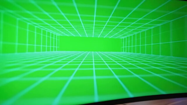 Interactive Digital Canvas with zoom in on a pc green screen 3d animation distortion, overlay, glitch, static noise, scan lines black background, 4k animated video loop