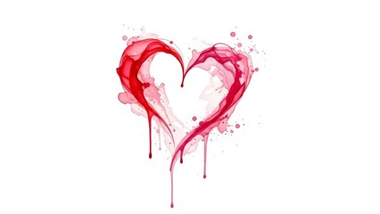 Red watercolor heart splashes with pink accents on a white background.